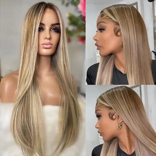 Ombre Ash Blonde Balayage Straight 13X4 Lace Front 4X4 Lace MI1612034