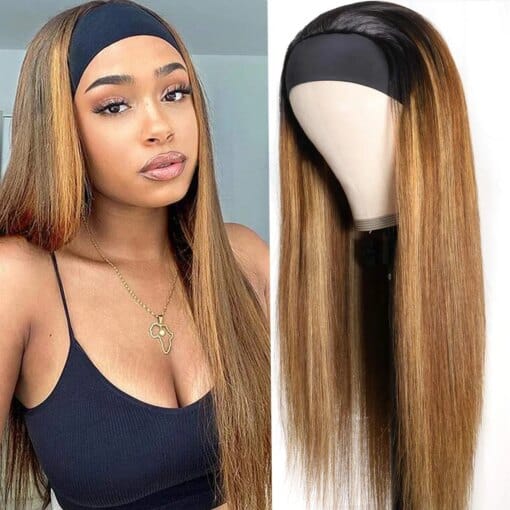 Ombre Blonde Highlight Brazilian Virgin Hair Headband With MI1611973