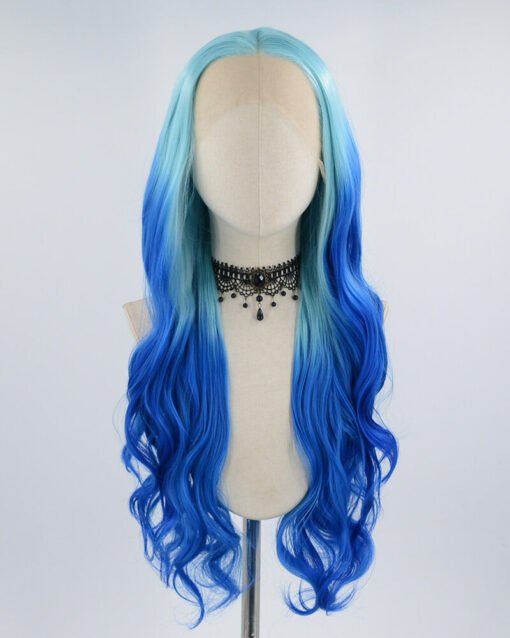 Ombre Blue Long Wavy Synthetic Lace Front Wig Ww447 MI1610467