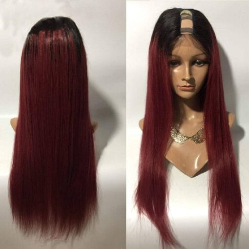 Ombre Color #1B/Red 99J 1X3 U Part Wig Pre Plucked Silky Straight 9A Brazilian Virign Human Hair Wigs Middle Opening Glueless Human Hair Wigs For Women MI1611309