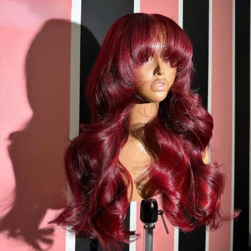 Ombre Ginger Brown Body Wave Wig With Wavy Hair With Bangs MI1611356