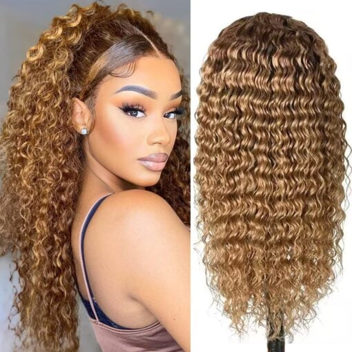 Ombre Lace Front Wig Human Hair Honey Blonde Curly Lace MI1610393