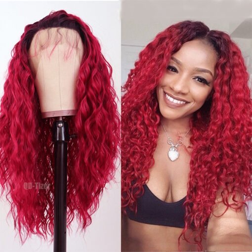 Ombre Red Lace Front Wigs For Women Women Long Loose Curly Hair MI1610526