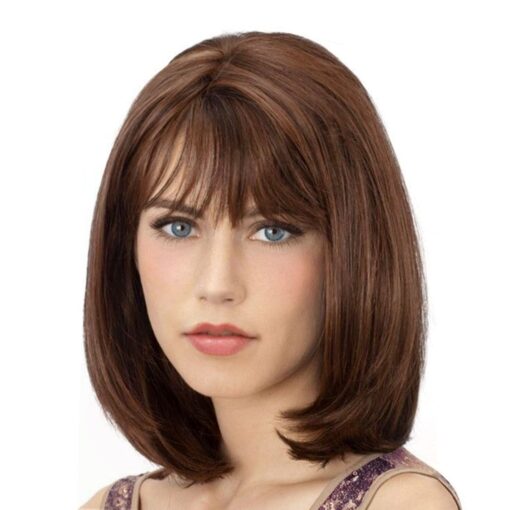 Onpep Short Straight Bob Wigs With Air Bangs Honey Brown Wig MI1610740