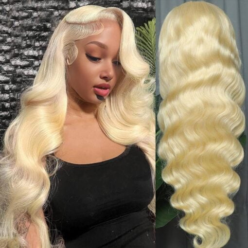 Otinid 613 Lace Front Wig Human Hair 13X6 Transparent Lace Body Wave Blonde Lace Front Wigs Human Hair 613 Hd Lace Frontal Wig 180% Density Blonde Wig MI1610314