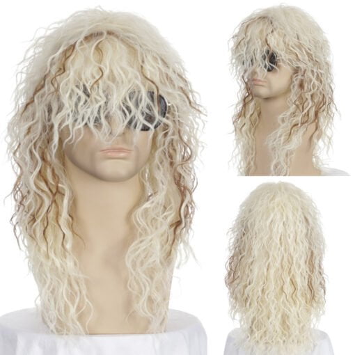 Oucey Long Curly Synthetic Wigs For Women Men Cosplay Wigs Male Curly Hair Black Blonde Wig With Bangs Fluffy Nightclub Bar Wig MI1605907