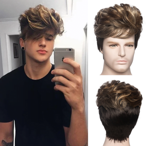 Oucey Short Men'S Wig Smooth Natural Wigs For Women Men Straight Hair Synthetic Wig For Women Male Black Ombre Grey Pixie Cut Wigs Men MI1603270