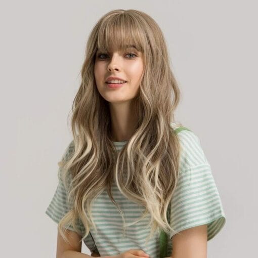 Oufei 24 Inches Ash Blonde Wigs With Bangs For Women MI1611610