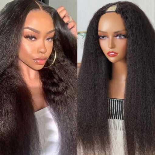 Peruvian Kinky Straight V Part Human Hair Wig Glueless Wear MI1605185