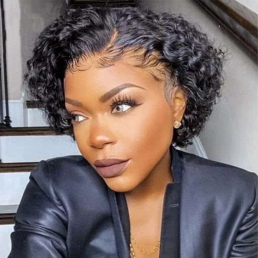 Peruvian Pixie Curls Human Hair Lace Front Wig 8 Inch Bob MI1602545