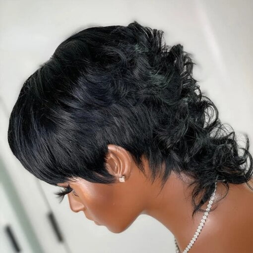 Peruvian Remy Pixie Curls Human Hair Pixie Cut Wig Short MI1602485