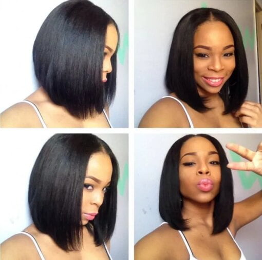 Peruvian Short Human Hair Straight Lace Front Bob Wig Pre MI1603205