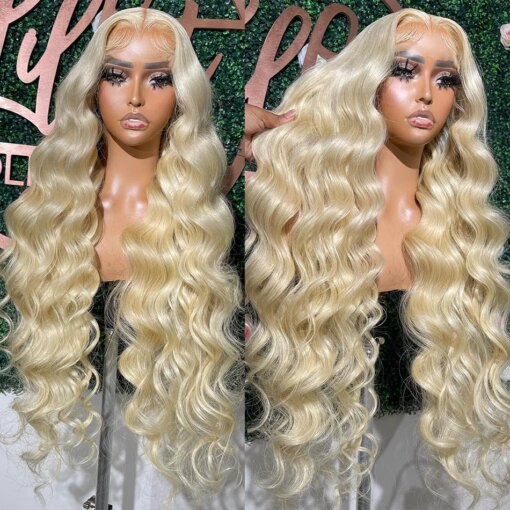 Pervian Hair 40 Inch 613 Honey Blonde Color Wig 13X4 Hd MI1607858