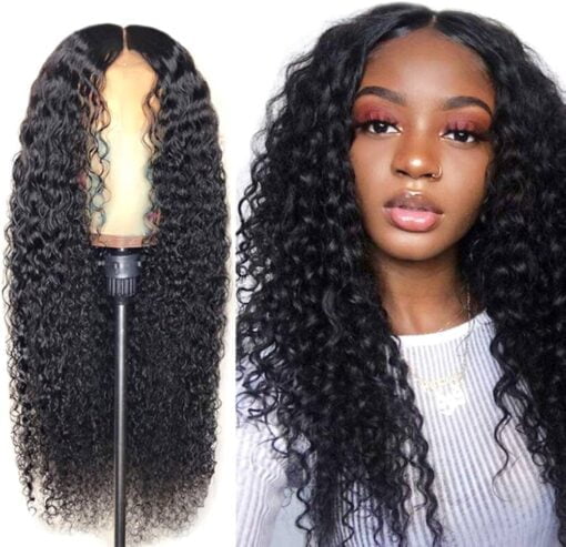 Phezen Long Curly Wigs For Women Black Women,Deep Wave Lace Front Wigs Synthetic Hair Brazilian Hair Wig With Baby Hair Pre Plucked Natural Hairline MI1605903