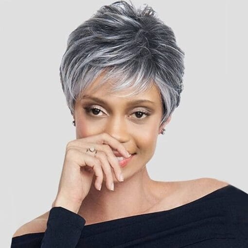 Phocas Pixie Gray Wigs, Ombre Short Grey Wigs Pixie Cut Layered Fullfy Short Wigs For Women White Women MI1610488