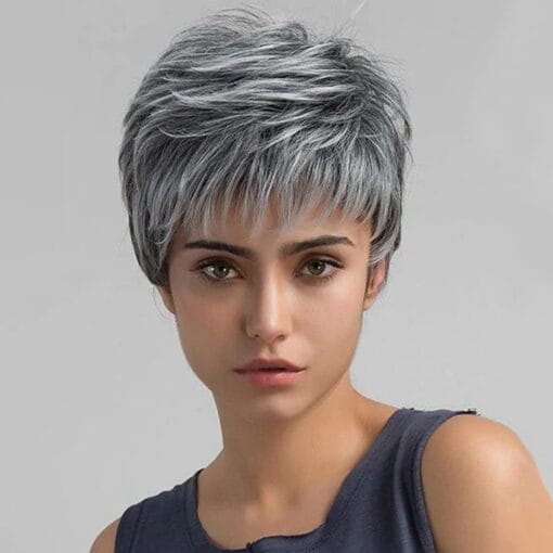 Phocas Short Gray Pixie Wigs, Ombre Short Grey Wigs Pixie MI1611893