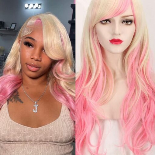 Pink And Blonde Wig Long Straight Front Lace Wig 100 MI1604019