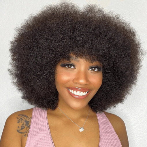 Pixie Afro Kinky Curly Wigs With Bangs Human Hair Afro Wigs For Women Black Women MI1602410