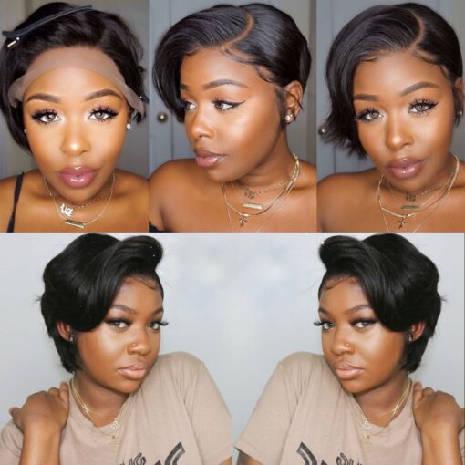 Pixie Cut 13X4 Straight Lace Frontal Wig 8 Inch Invisible MI1605822