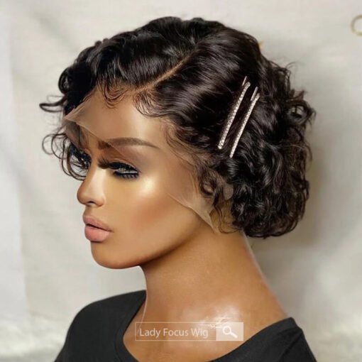 Pixie Cut 13X4 Transparent Lace Front Wig Curly Short Human MI1602121