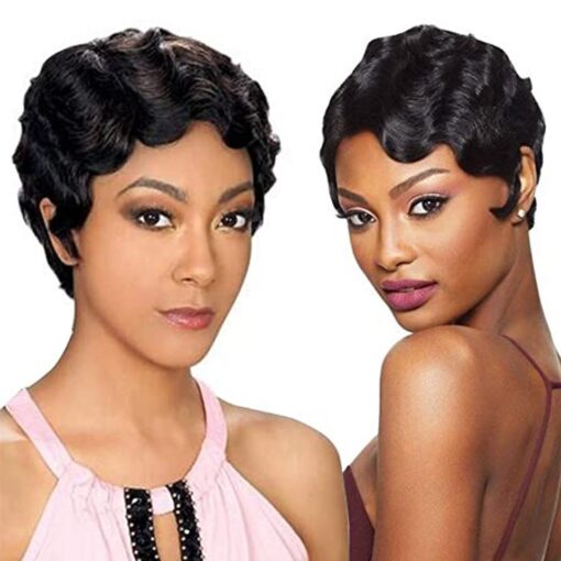 Pixie Cut Finger Wave Short Bob Full Machine None Lace Front MI1604876