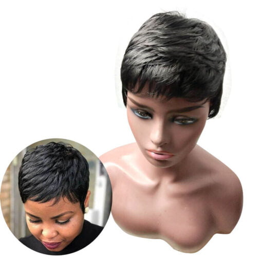 Pixie Cut Hair Short Natural Synthetic Hair Wigs For Women Black MI1603951