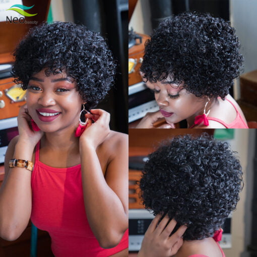 Pixie Cut Jerry Curly Short Afro Human Hair Wig Curly Natural Hair Human Hair Wigs For Women Black Women Invisible Curly Bob Wig MI1603945