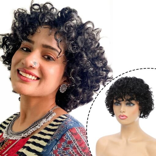 Pixie Cut Short Curly Human Hair Wigs For Women Black Women Bob Wigs Deep Water Wave None Lace Front Wigs Human Hair Curly Wigs With B MI1602496