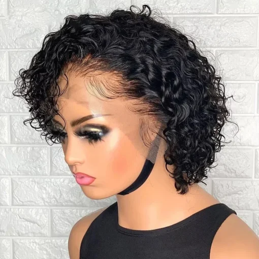 Pixie Cut Short Sassy Curly Bob Wig 4X1 Lace Part Closure Human Hair Wig Natural Hairline Brazilian Short Curly Bob Lace Front Wig For Women Black Women 150% Density MI1606348