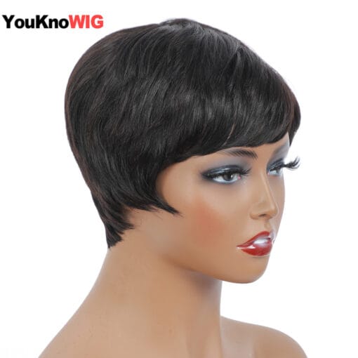 Pixie Cut Straight Human Hair Short Bob Wig Cheap Remy Human Hair Perruque Bresillienne For Women Black Women Full Machine Made Wigs MI1607466