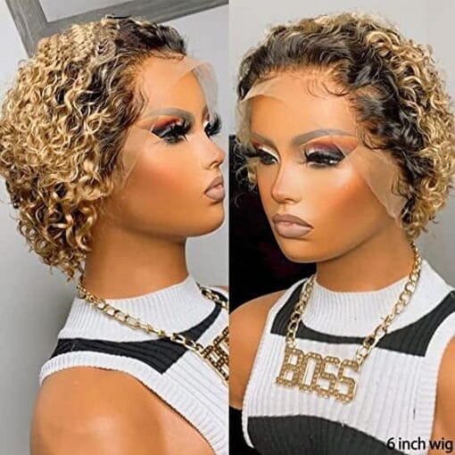 Pixie Cut Wig 13X1 Lace Front Wigs Short Curly Human Hair MI1611712