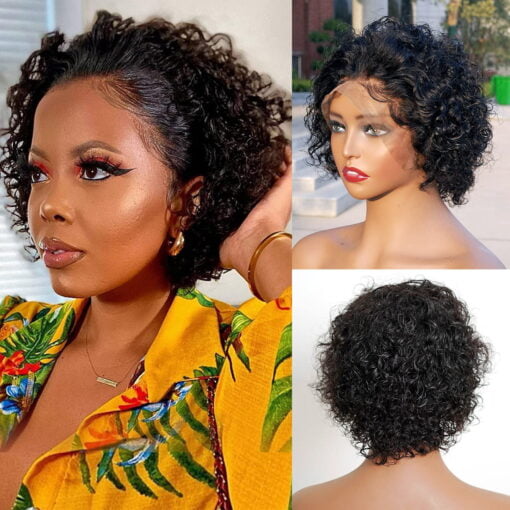 Pixie Cut Wig Curly Lace Front Wig Human Hair 13X6 Lace MI1602256