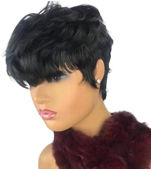 Pixie Cut Wig Human Hair Short Bob Wigs For Women Black Women Human Hair Glueless Wig None Lace Front Wig With Bangs Layered Full Machine Made Wig 1B Color MI1605870