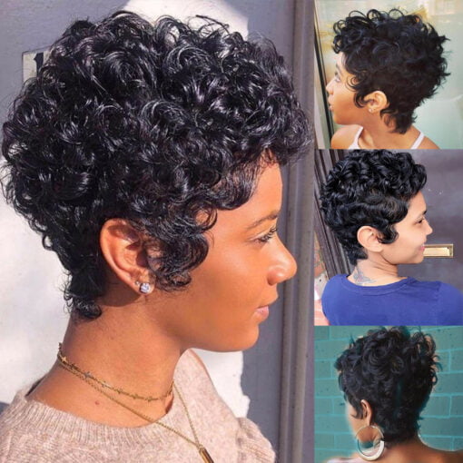 Pixie Cut Wig Human Hair Short Curly Human Hair Wigs For Women Black Women Remy Funmi Curly Glueless Machine Made Brazilian Hair Wigs MI1602534