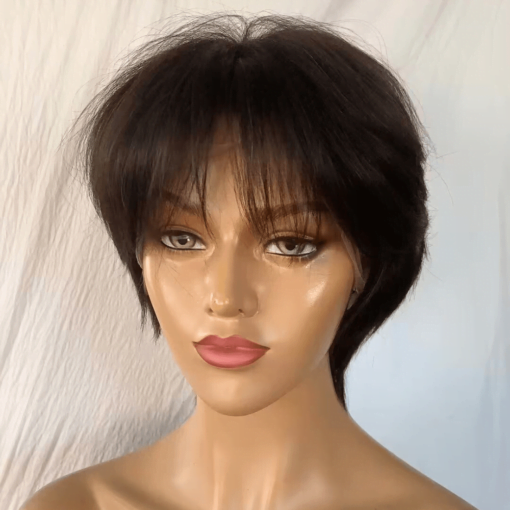 Pixie Cut Wig With Bangs 100% Human Hair Lace Front For Women MI1605010