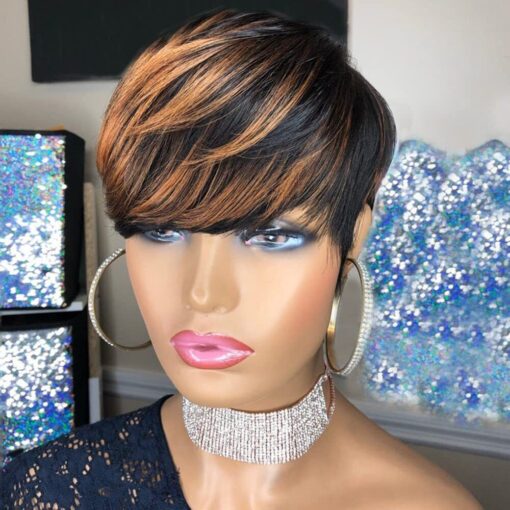 Pixie Cut Wigs Short Human Hair Wigs Black With Bangs Brown For Women Women Daily Wear MI1602127