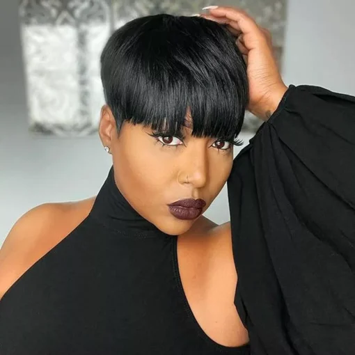 Pixie Wigs For Women Black Women 100% Human Hair Short Wigs With MI1602530