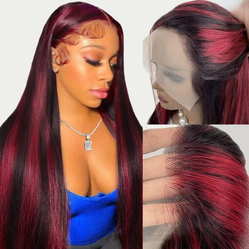 Pizazz Hair Black Wig With 99J Burgundy Highlight Mixed MI1611247