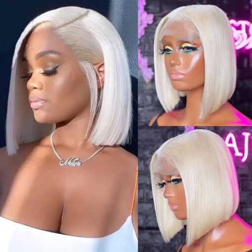 Platinum Blonde 13X4 Human Hair Bob Wig Hd Lace Front Breathable Hair Pre Plucked Transparent 180% Density Lace Front Wigs Human Hair For Women Woman 10 MI1610350