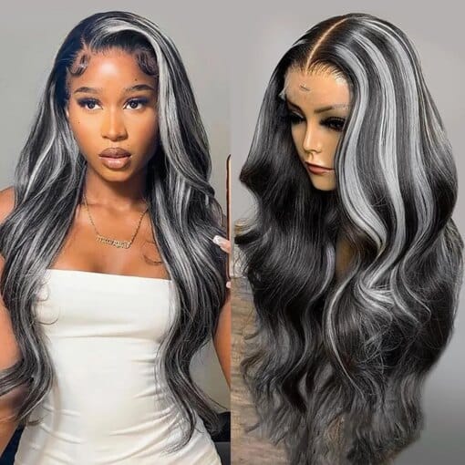 Platinum Blonde Body Wave Lace Front Wig With Gray MI1611764