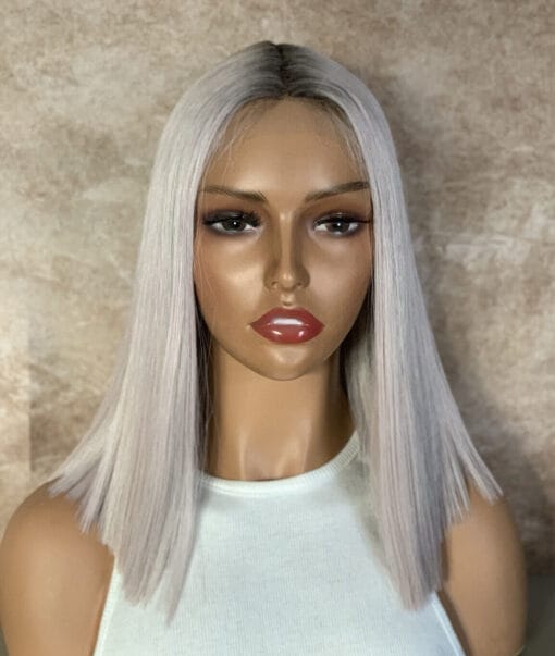 Platinum Blonde Dark Roots Lace Front Bob Wig Heat Ok MI1611427