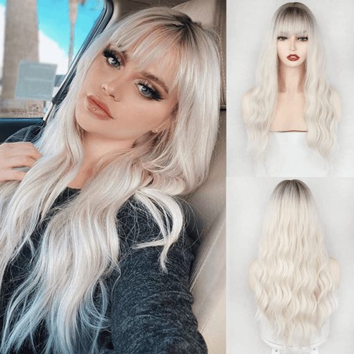 Platinum Blonde Dark Roots Long Wavy Wig For Women Women Dragqueen MI1611428