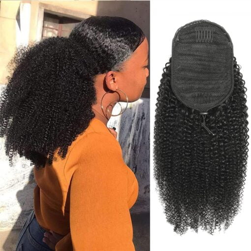 Ponytail Hair Extension Afro Kinky Curly Human Hair Drawstring Ponytail Drawstring Pony Tail With Clip In Hair Pieces Ponytail Human Hair Ponytail Wig MI1604317