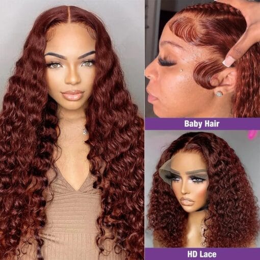 Premium Brazilian Deep Wave Wig 40 Inches, Glueless, Reddish MI1611287