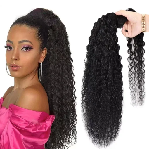 Premium Brazilian Kinky Curly Human Hair Ponytail For Women Black MI1604341