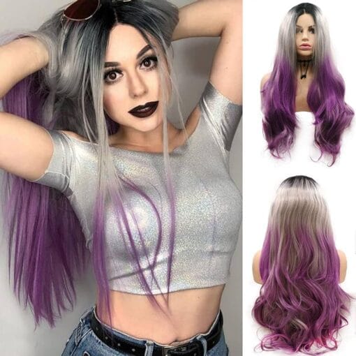 Purple Lace Front Wigs For Women Women Ombre Gray MI1611760