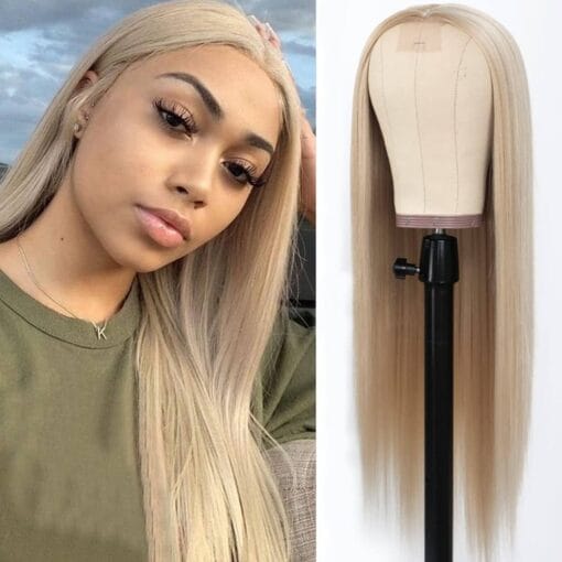 Qd Tizer Ash Blonde Synthetic Hair Wigs Long Straight Hair Mixed Platinum Blonde Color Natural Hair Line Heat Resistant Fiber Hair Wigs For Women Fashion MI1611535