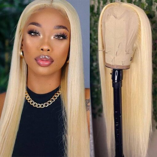 Qd Tizer Blonde Hair Lace Front Wig Long Straight Blonde Wig Natural Hair Heat Resistant Fiber Hair Synthetic Lace Front Wigs For Women Fashion Women 24 MI1604793