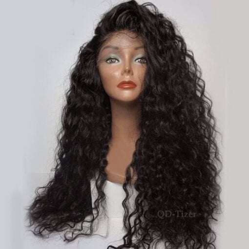 Qd Tizer Loose Curly Hair Wigs Synthetic Lace Front Wigs For Women Black Women Black Long Curly Lace Front Wigs With Baby Hair Heat Resistant 180% Density MI1602493