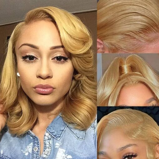 Qnqz Short Blonde Wig Human Hair 13X4 Honey Blonde Body Wave Lace Front Wigs Human Hair 180 Density Blonde Lace Front Wig Human Hair Pre Plucked With MI1610409